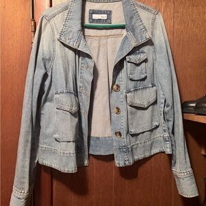 LOFT Light Wash Denim Utility Jacket - Pale Blue